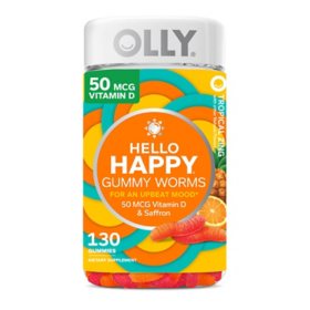 OLLY Hello Happy Gummy Worms, Mood Balance Support with Vitamin D, Tropical Zing (130 ct.)