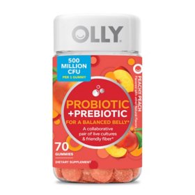 OLLY Adult Probiotic + Prebiotic Digestive Support Gummy, Peach, 70 ct.