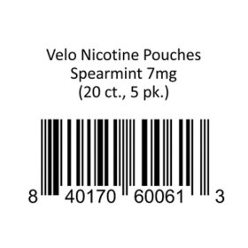 Velo Oral Tobacco Nicotine Pouches, Spearmint, 7mg, 20 ct., 5 pk.