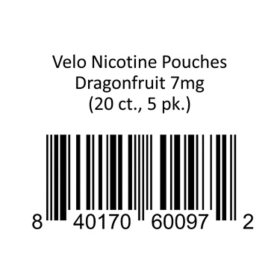 Velo Nicotine Pouches Dragonfruit 7mg 20 ct., 5 pk.