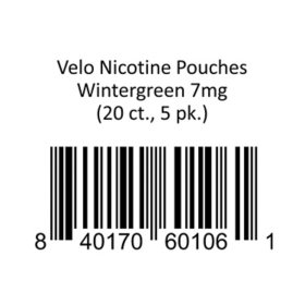 Velo Oral Tobacco Nicotine Pouches, Wintergreen, 7mg, 20 ct., 5 pk.