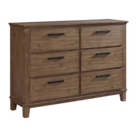 Jaxon 6-Drawer Acacia and Manufactured Wood Dresser, Grey
