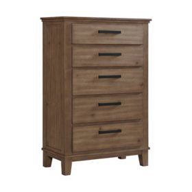 Jaxon 5-Drawer Acacia and Manufactured Wood Chest, Grey