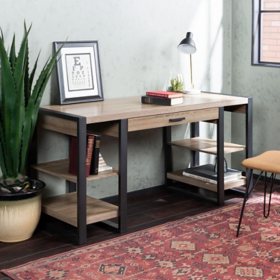 Urban Blend 60" Dual Shelf Wood Computer Desk with Power Strip - Driftwood