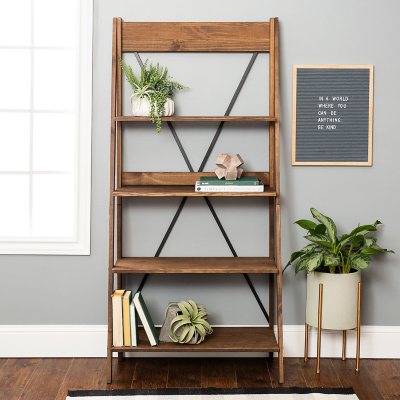 Walker Edison 68 Solid Wood Ladder Bookshelf - Grey