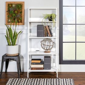 55" Modern Wood Ladder Bookshelf, White