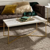 Luxe 42" Modern Glam Coffee Table - Faux White Marble/Gold