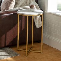 Alissa 16" Glam Round Side Table - Faux White Marble/Gold
