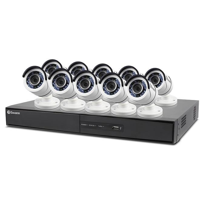 Swann 16 Channel 1080p HD DVR Surveillance System with 10 1080p HD Cameras, 2TB Hard Drive, and 100' Night Vision