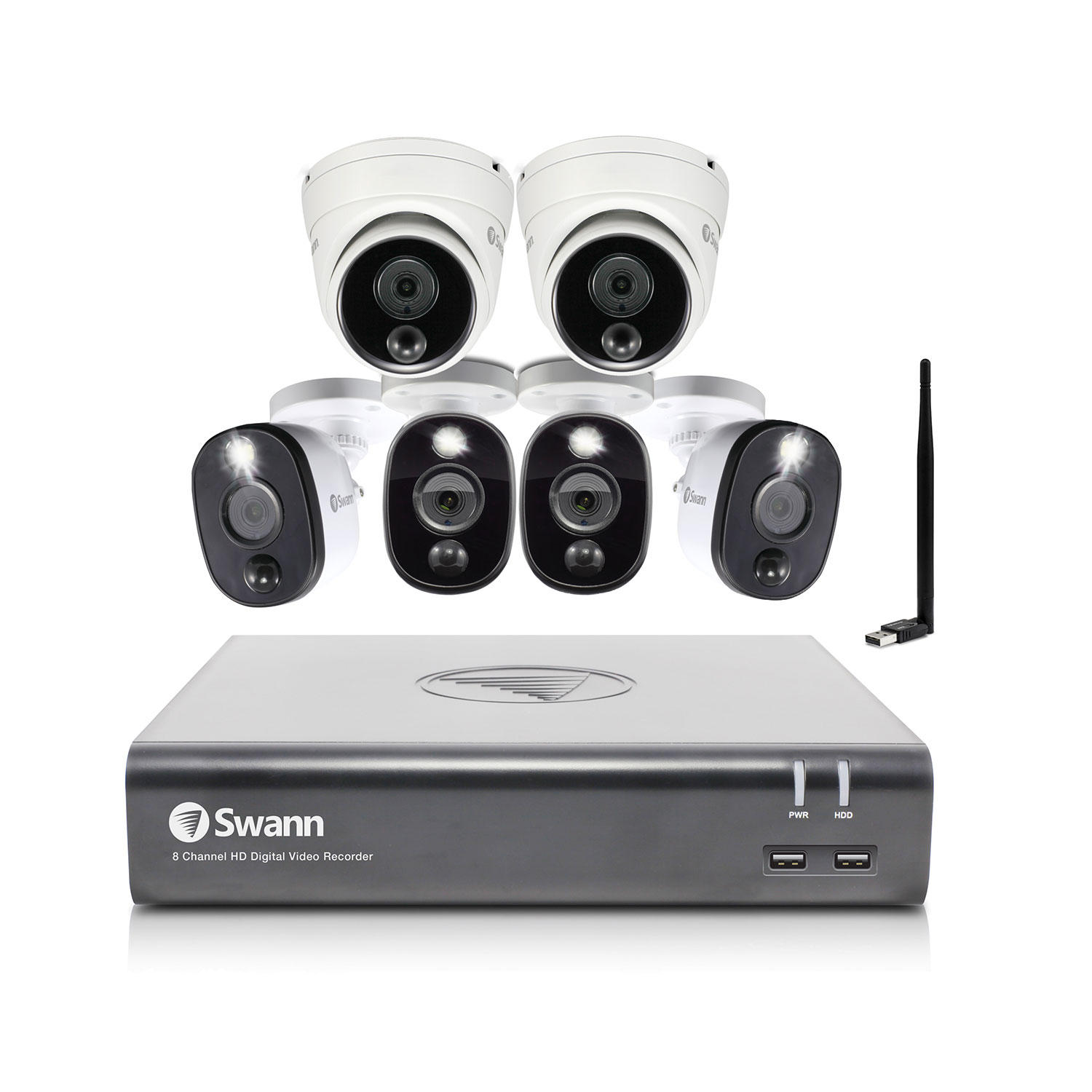 Swann 1080P Smart Surveillance System, 1TB DVR, 8-Channel 4 Bullet Warning Spotlight Camera & 2 Dome Cameras