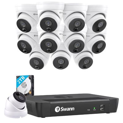 Swann True 4K 16-Channel 12-Dome Camera Pro Series 2TB PoE Cat5 NVR Security System with Facial Recognition
