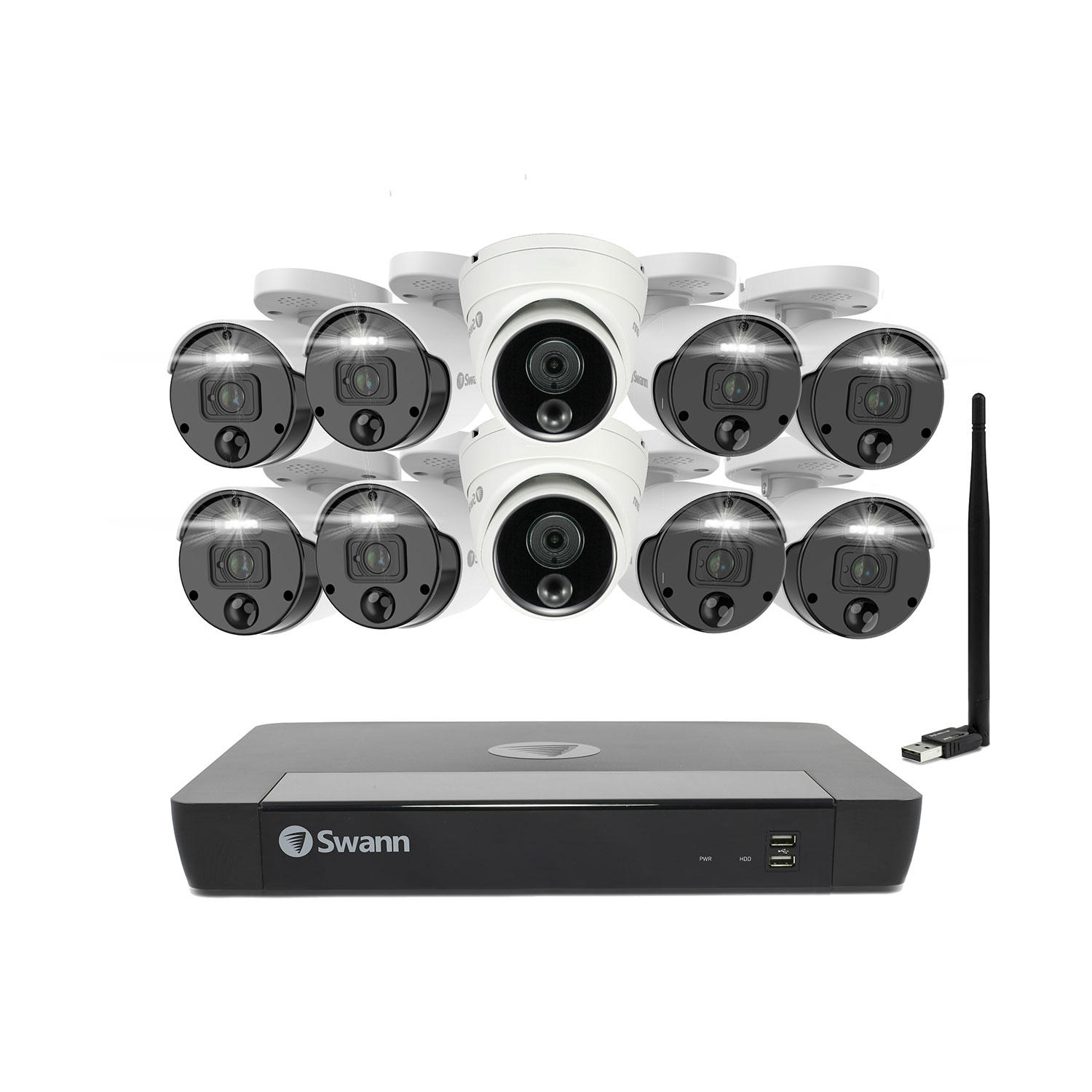 Swann Network Video Master Series 5MP System, 2TB NVR, 16 Channel with (8X) 875WLB Warning Light Cams + (2X) 876MSD