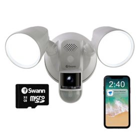 Swann Premium 4K UHD Wired 2600 Lumen Outdoor WiFi Motion Activated Floodlight Camera, Free Storage