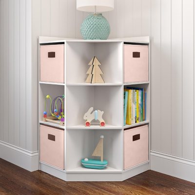 RiverRidge Kids Corner Playroom 6 Cubby Cabinet:- White/Pink