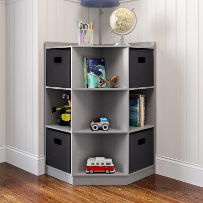 RiverRidge Kids Corner Playroom 6 Cubby Cabinet:- Gray/Black