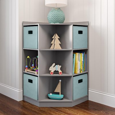 RiverRidge Kids Corner Playroom 6 Cubby Cabinet:- Gray/Green