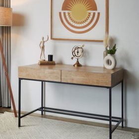 Halston 47" Minimalist Solid Wood Writing Desk With Drawers