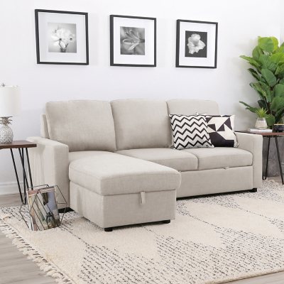 Lincoln Fabric Reversible Storage Sectional Sofa with Pullout Bed