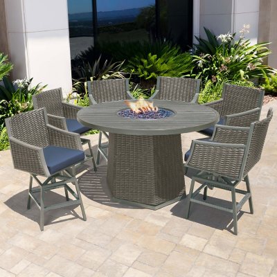 Abbyson Living Amari 7 Piece Outdoor Patio High Dining Set with Fire Pit