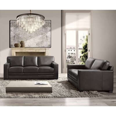 Emery TopGrain Leather Sofa and Loveseat, Brown Sam's Club