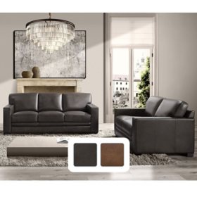 Emery Top-Grain Leather Sofa and Loveseat, Assorted Colors