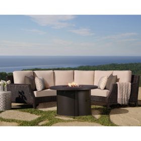 Abbyson Amari 3-Piece Outdoor Patio Curved Sectional with Fire Table				 					 					