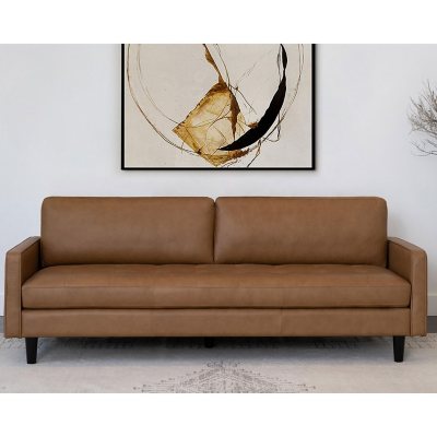 Parker Top-Grain Leather Sofa in Camel with Espresso Finish Legs