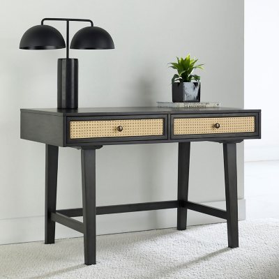 Abbyson Living Archer Two-Toned Writing Desk, Black with Cane Accent