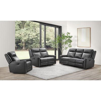 Abbyson Living Rhodes 3-Piece Manual Leather Reclining Sofa Set