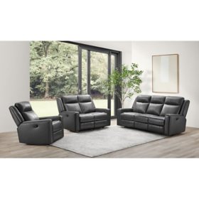 Rhodes 3-Piece Manual Leather Reclining Set, Assorted Colors