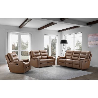 Abbyson Living Waylen Top-Grain Leather Reclining 3-Piece Sofa Set