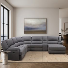 Fletcher 6-Piece Fabric Reclining Sectional, Grey 