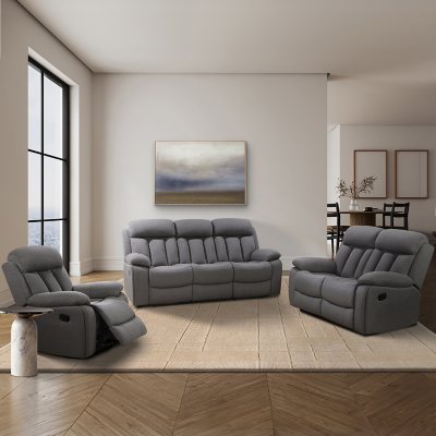 Fletcher Fabric 3 Piece Reclining Sofa Set Gray