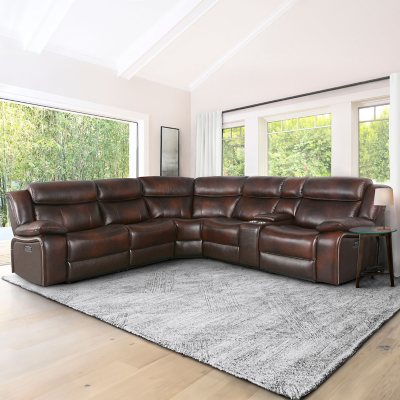 Hawthorne 6 Piece Top Grain Leather Power Reclining Sectional