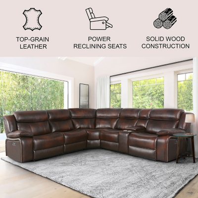 Hawthorne 6 Piece Top Grain Leather Power Reclining Sectional Sam s Club