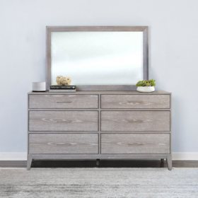 Bridget Solid Wood Case Bedroom Collection, Gray Dresser & Mirror