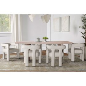 Mila 7-Piece Wood & Boucle Dining Set, Assorted Colors