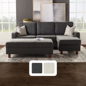 Kristen Fabric Reversible Sectional and Storage Ottoman, Assorted Colors