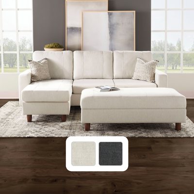 Kristen Fabric Reversible Sectional Sofa with Ottoman