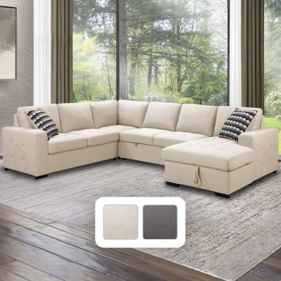 Dylan Stain-Resistant 6 Seater Sectional Sofa with Storage and Pullout Bed