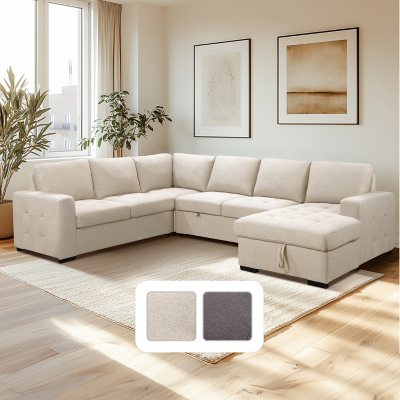 Dylan Stain-Resistant 6 Seater Sectional Sofa with Storage and Pullout Bed