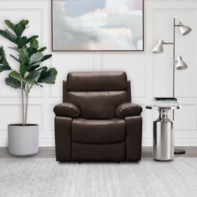 Devin Faux Leather Manual Recliner, Dark Brown 