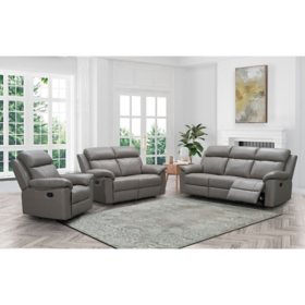 Manhattan Top-Grain Leather 3-Piece Reclining Sofa Set, Assorted Colors