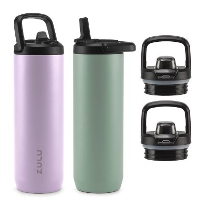 Zulu Base Stainless Steel Water Bottle with Lids., 2 Pack 24oz each, Includes 2 Extra Lids (Choose Color)