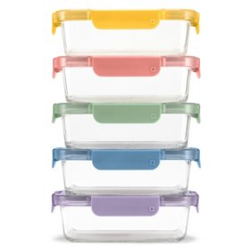 Ello Color Lock Leak-Proof Glass Food Storage Containers, 3.4 Cup (Set of 10), Assorted Colors 