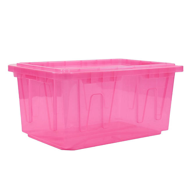 Member's Mark 60-Qt. Heavy-Duty Tote with Snap-Fit Lid, Translucent Pink 