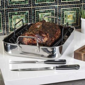 Viking 3-Ply Clad Stainless Steel Roaster with Rack and 2 Piece Carving Set