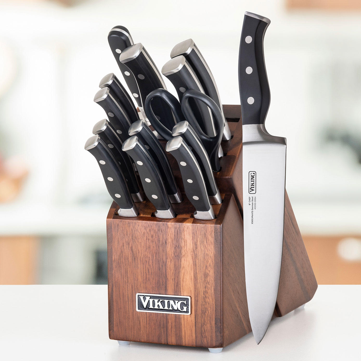 15-Piece Viking German Steel & Acacia Wood Knife Block Set