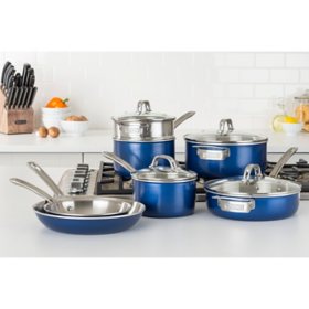 Viking 2-Ply Aluminum and Stainless Steel 11-Piece Cookware Set with Vented Glass Lids (Assorted Colors)