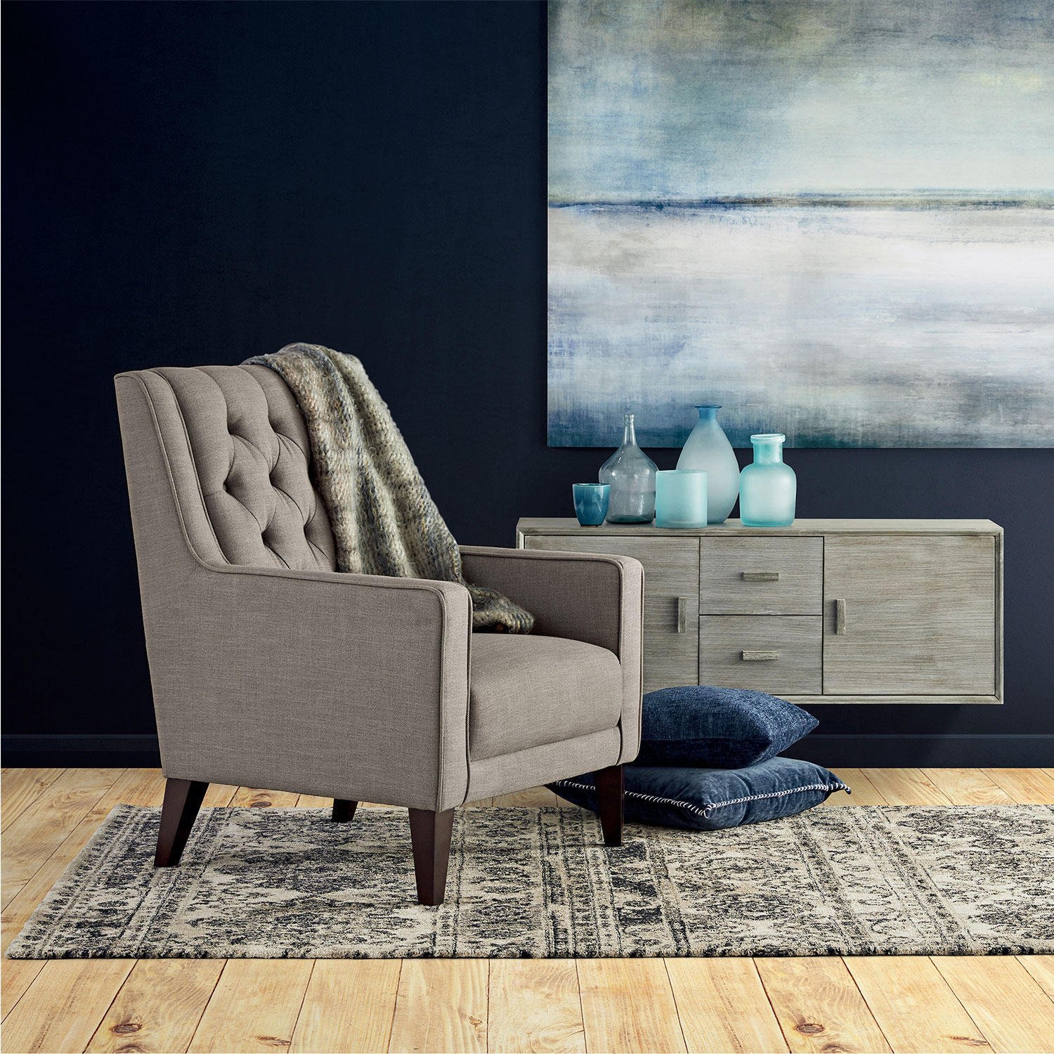 Cole & Rye Gray Button-Tufted Accent Chair